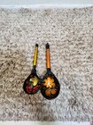 2 Vintage Khokhloma Wooden Spoons Hand Painted Russian Lacquer Black Red   Gold