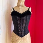 Vintage 1990s Black Velvet Medieval Witch Grunge Swiss Waist Lace Gimp Corset Xs