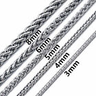 3 4 5 6 8mm Mens Silver Stainless Steel Necklace Wheat Braided Chain 8-30  Gift