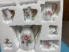 Vintage Pink Rose Miniature Porcelain 10 Pc Tea Set W gold Trim Decorative Nib