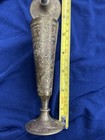Pair Of Vintage Brass Candlestick Holders Elaborate Etching 5 Inches Tall