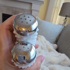 Mcm Fenton White Milk Glass Hobnail 3    Salt   Pepper Shakers Silver Chrome Lids