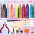 25 Colors Fairy Hair Tinsel Kit 5000 Hair Glitter Strands 48 Inch Heat Resistant