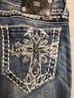 Vtg Y2k  Miss Me Boot Thick Stitch Cross Studded Women s 28 X 34 Whiskered Wash