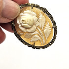 Antique 800 Silver Marcasite   Carved Shell Rose Cameo Brooch Pendant Victorian