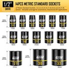14-pcs 1 2  Drive Shallow Impact Socket Set  Metric  11mm-32mm  Sockets