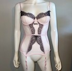 Nwot Victoria s Secret 34c Pink   Black Lace Bustier Corset Garter Rhinestones