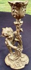 Antique 19th Century French Style Gilded Bronze Putti Cherub Candleholder Ornate