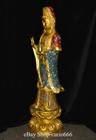 Old China Cloisonne Enamel Pure Bronze Gold Kwan-yin Guan Quan Yin Buddha Statue