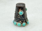 Antique Taxco Mexico 925 Sterling Silver Turquoise Vines Scroll Thimble