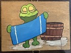 Vintage Frog Bathroom Wall Art Set Wood Hand Painted Bath Decor 3pc