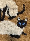Vintage 1970s Latch Hook Rug Wall Hanging Siamese Cat Pattern 19x26 Completed