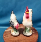 Vintage Handpainted Ceramic Rooster   Chicken Porcelain Figurine Set Farmhouse