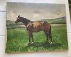 Vintage Framed Oil Painting Of A Horse In Landscape    belleau Woods    Signed Jig66