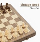 15  Magnetic Wood Chess Set  Folding Board  2 Extra Queens  Travel