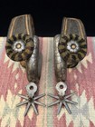 Mexican Charro Silver Inlaid Engraved Spurs W  Leather Straps