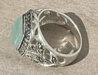 Genuine Vintage Sterling Silver And Jade Stone Ring With Marcasite Accents