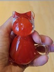 Vintage Orange And Clear Art Glass Sitting Cat Figurine paperweight