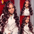 13x6 Lace Frontal Wigs Human Hair Body Wave Lace Front Wig Colored 99j Red