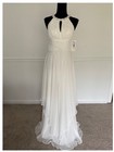 New Db Studio Soft White Wedding Dress Bride Gown Beaded Neck Long Keyhole Sz 4