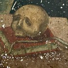 St Catherine Siena Painted Tin Retablo Skull C1900 Antique Catholic Memento Mori
