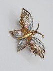 Vintage Antique 800 Silver Vermeil Filigree Butterfly Brooch With Enamel Wings