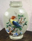 Antique Victorian Glass Vase Hand Blown Raised Bird Painted