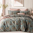 New Anthropologie Teal   Orange Floral Boho King Cotton Bedding Duvet   Sham Set