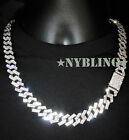 Mens Hip Hop Miami Cuban Prong Link Necklace Bracelet Gold Plated Iced Cz Chain