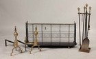 Early 19th Century New England Wrought Iron  Wire And Brass Fireplace Set