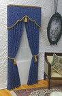 Dark Blue Floral Print  old World  Dollhouse Curtains  -1 12 Scale  With Sheers