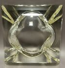 Vintage Art Deco 4    Square Pillow Clear Glass Ashtray Signed  Heavy 16 Oz 