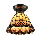 Vintage Tiffany Style Stained Glass Drum Shade Flush Mount Ceiling Light Fixture