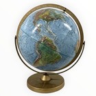 Vintage Replogle Land   Sea 12    Raised Relief World Globe Mcm Brass Tone Usa