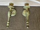 Antique Cast Brass Wall Sconce Verdigris Patina Colonial Revival Salvage Pair 