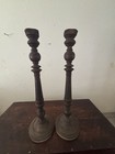 Antique 18    Pair Turned Wooden Candlesticks Victorian Colonial Revival Walnut