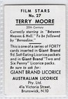 Australian  giant Brand  Licorice 1956  Film Stars Terry Moore
