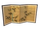 Vintage Japanese 67   x 36  4-panel Folding Byobu Silk Screen Divider Art