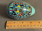 Vintage Hand Painted Teal Geometric Clay 8 Hole Ocarina Flute Instrument