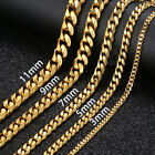 Stainless Steel Gold Plated Cuban Curb Chain Men Necklace Bracelet 3 5 7 9 11mm 
