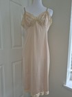 Vintage 1970s Vassarette Full Slip Dress 38f Nude Beige Lace Trim Adjust   