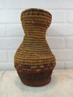Vintage Old Hand Made Wicker Rattan Native Woven  Tall Size Basket Vase10  Boho
