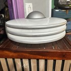Vintage Mcm Ribbed Ufo Frosted Glass W  Silver Leaf Trim Light Fixture Globe 16   