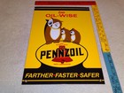 Vintage Pennzoil Be Oil Wise  3 Owls 16  X 11  Porcelain Metal Gasoline Oil Sign