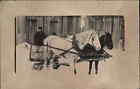 Horse Pulling Wooden Sled In Snow Man C1900s-20s Rppc Real Photo Postcard