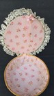 Vintage Wicker Sewing Basket Lightweight Round Quilted Patch Top Button Close