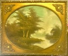 Antique Oil On Canvas Landscape  Ornate Gold Baroque Style Frame