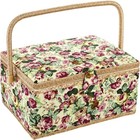 Zoofox Large Sewing Basket  Vintage Wooden Sewing Box With Removable Tray  Rose