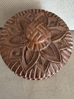 Vintage Hand Carved Solid Teak Wood Coaster Set Holder Thailand 3 Coasters