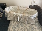 Vintage Nay-et-al Woven Baby Moses Basket   Blue Floral Bedding Fao Schwarz